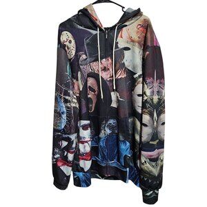 Horror Movie Icons Graphic Hoodie Unisex Size XL Full Zip Hood Halloween